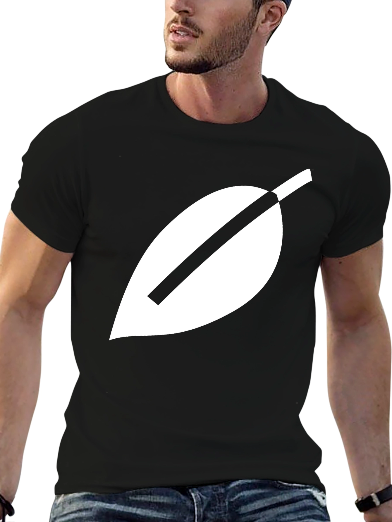 Modern Leaf Graphic Tee - Black Cotton Blend Shirt