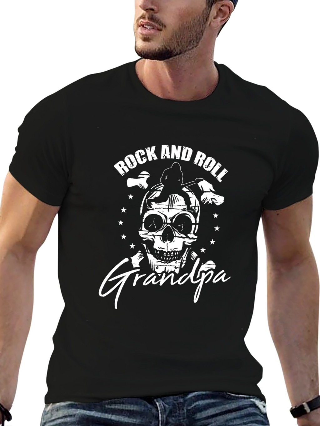 Rock and Roll Grandpa T-Shirt - Skull Graphic Tee