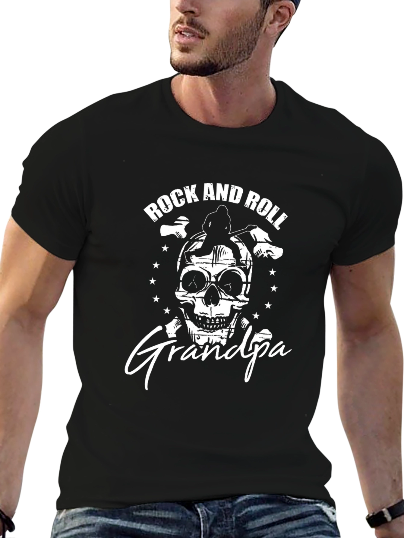 Rock and Roll Grandpa T-Shirt - Skull Graphic Tee