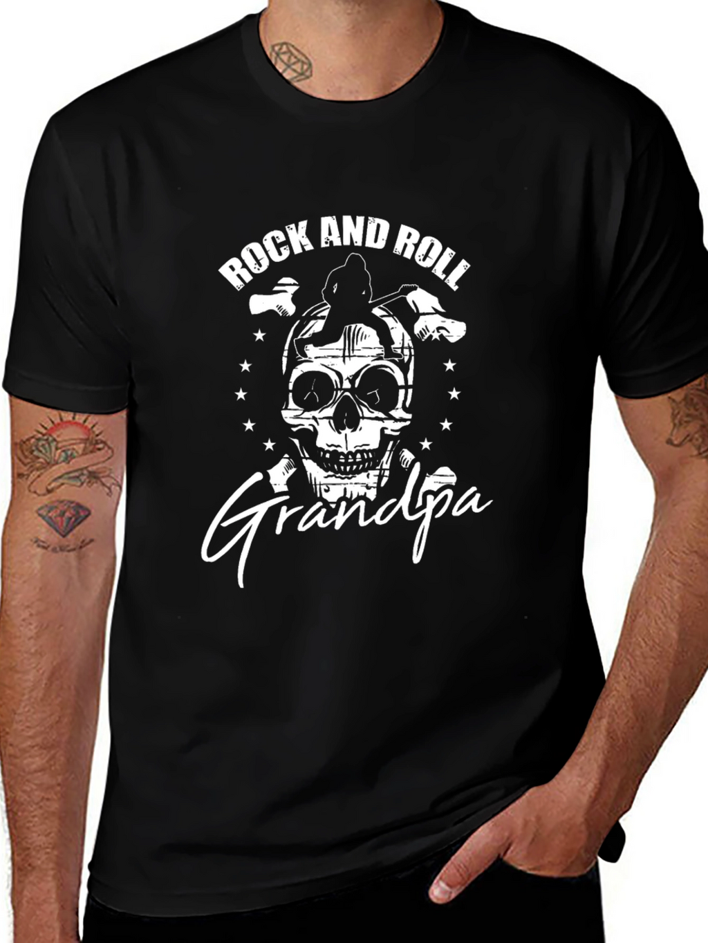Rock and Roll Grandpa T-Shirt - Skull Graphic Tee
