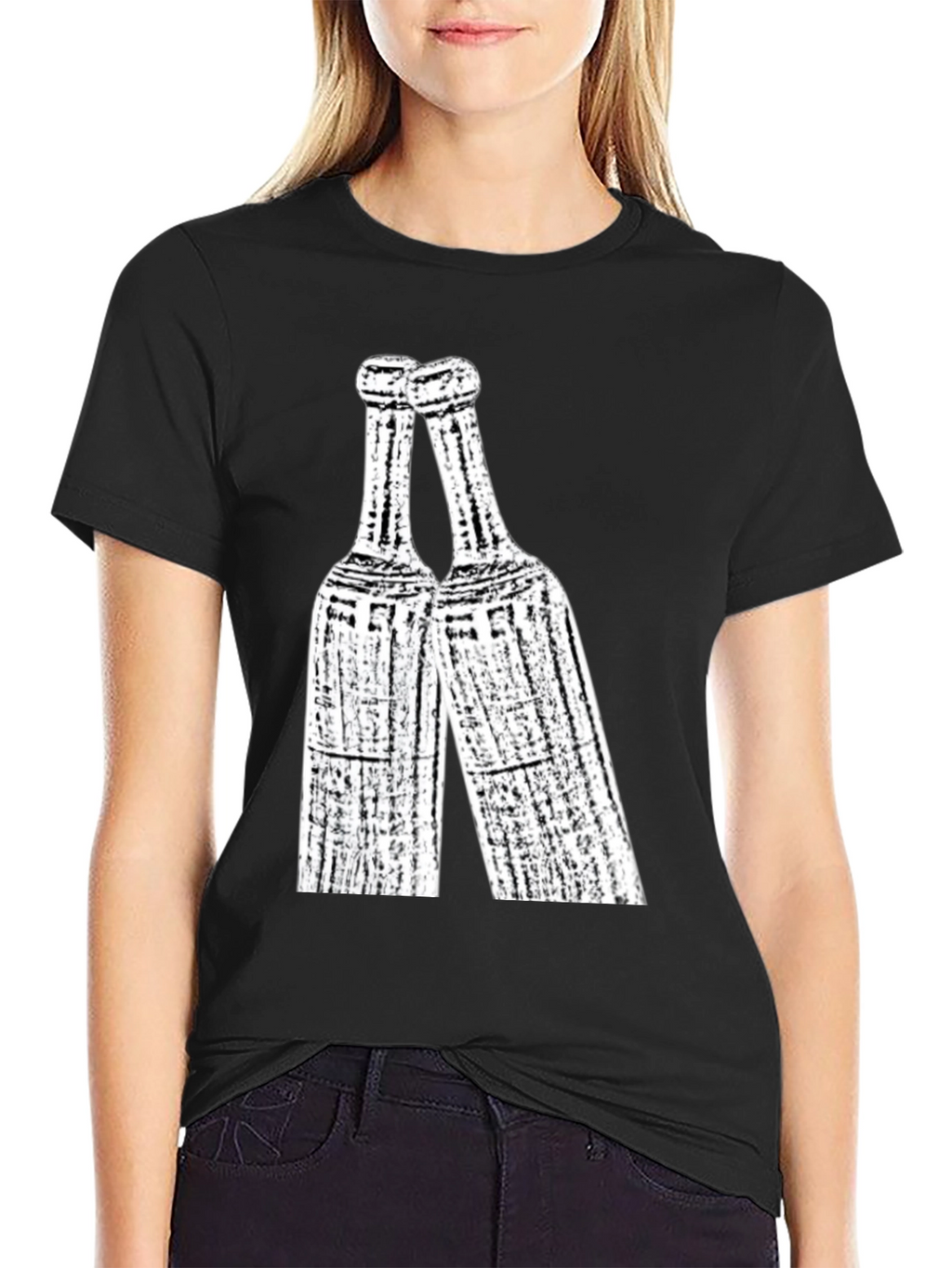 Toasting Bottles Graphic Tee - Black Cotton T-Shirt