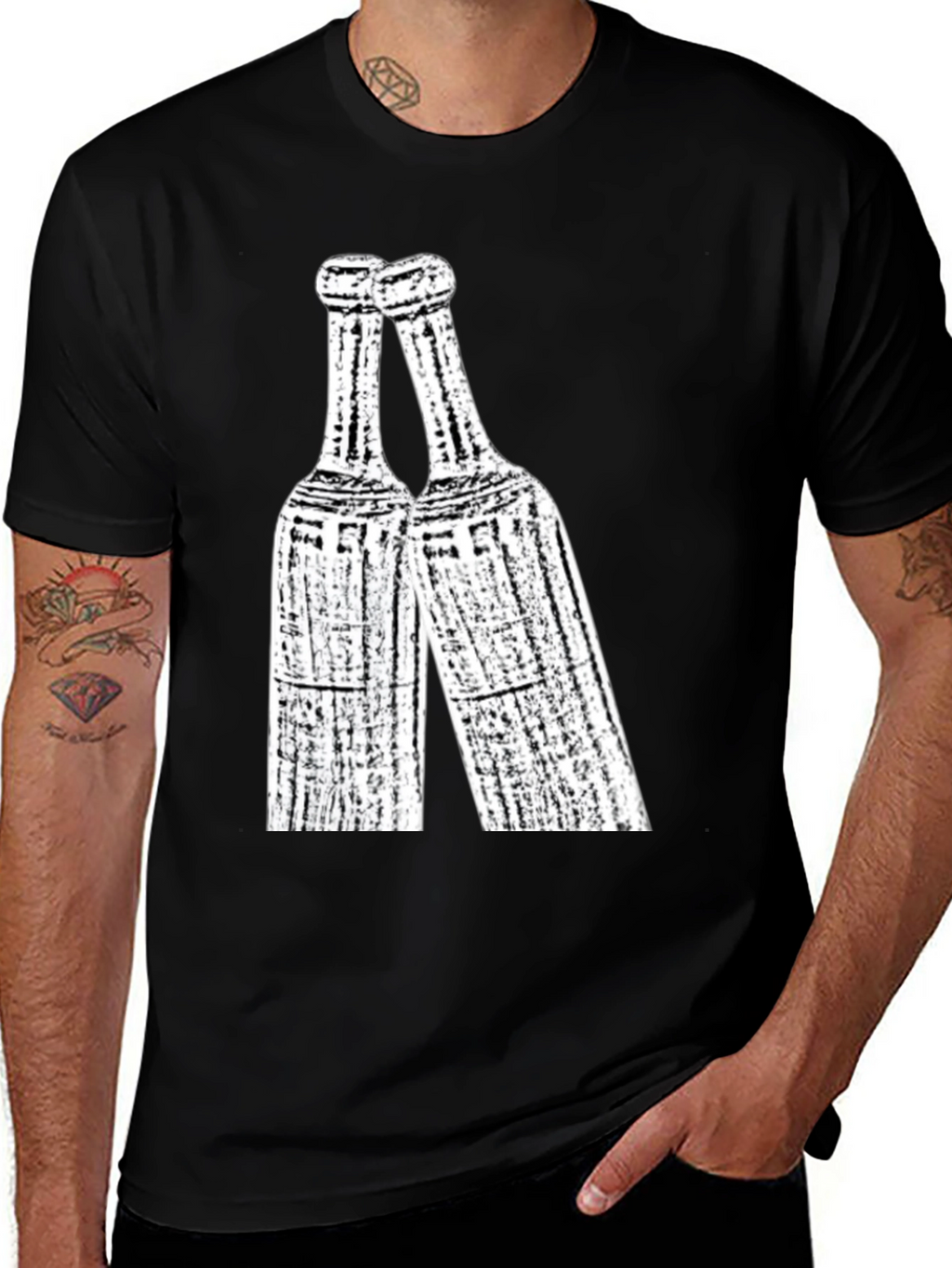 Toasting Bottles Graphic Tee - Black Cotton T-Shirt