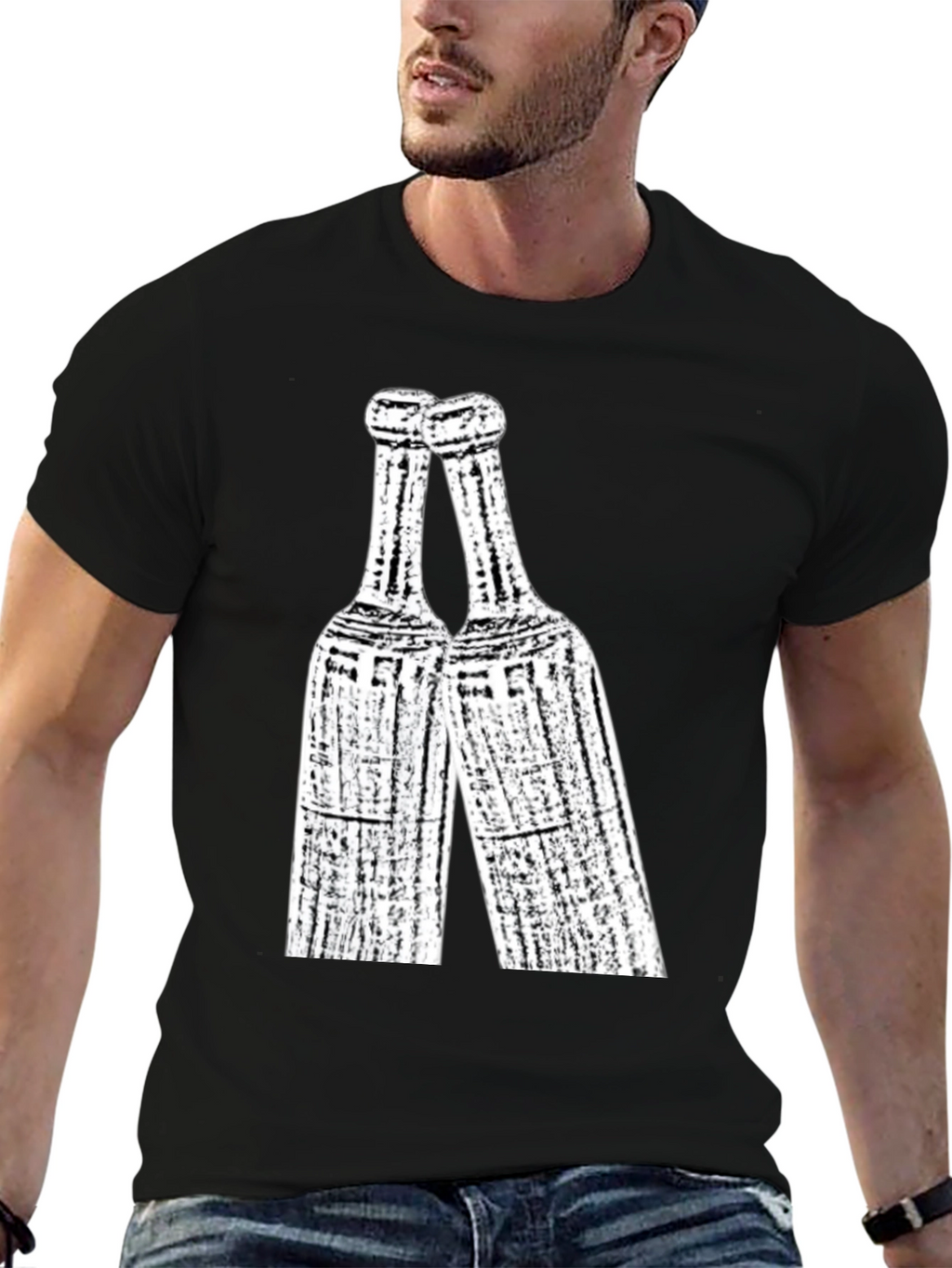 Toasting Bottles Graphic Tee - Black Cotton T-Shirt