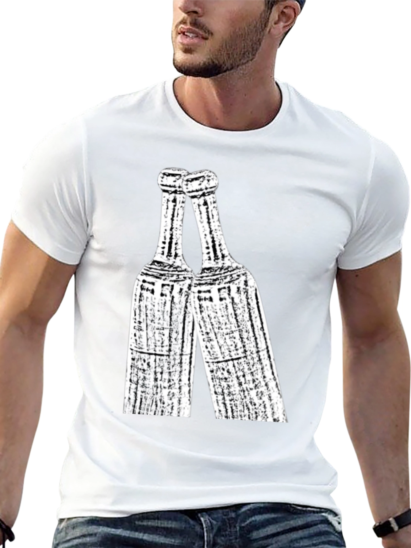 Toasting Bottles Graphic Tee - Black Cotton T-Shirt