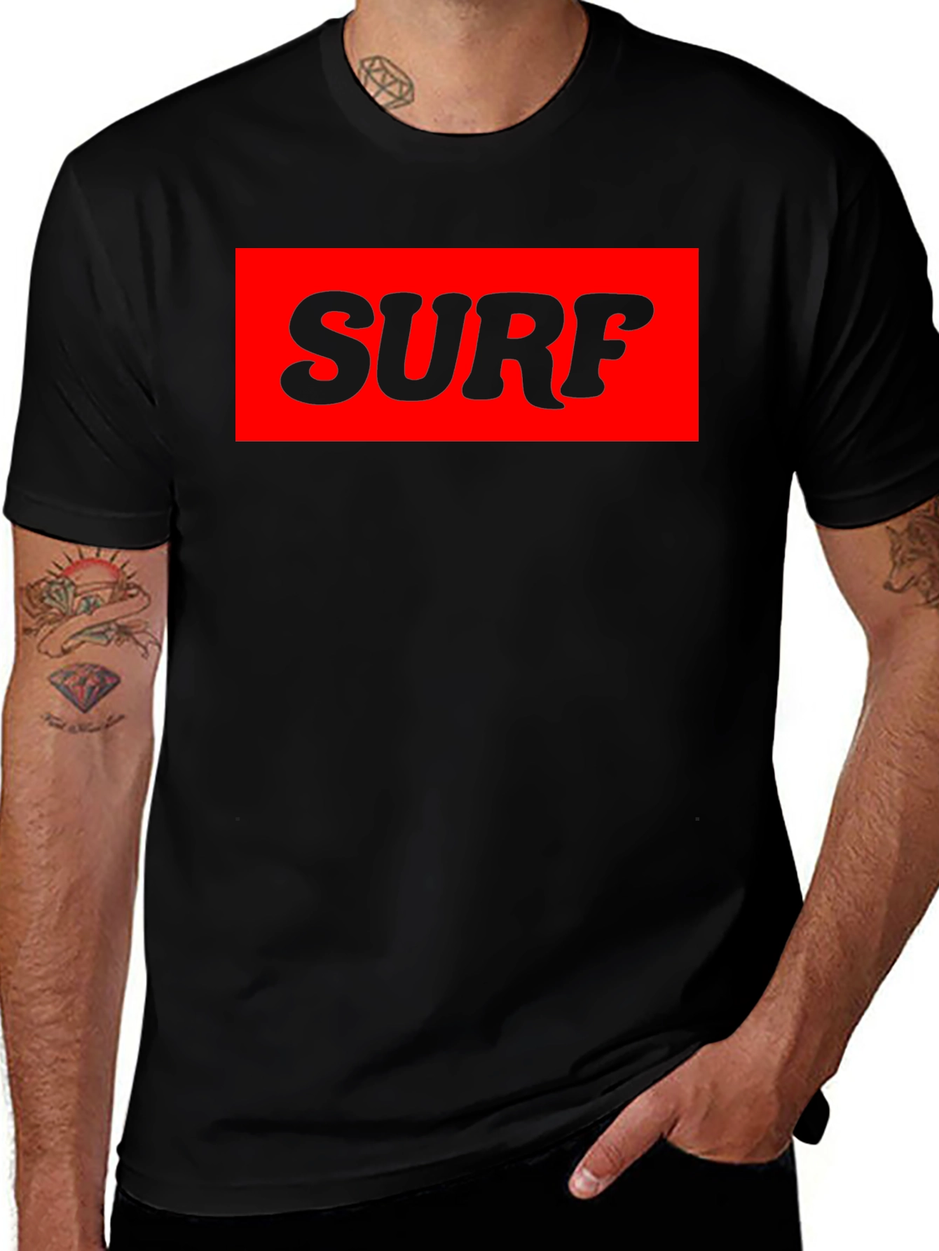 Surf Graphic Tee - Bold Black T-Shirt with Red Print