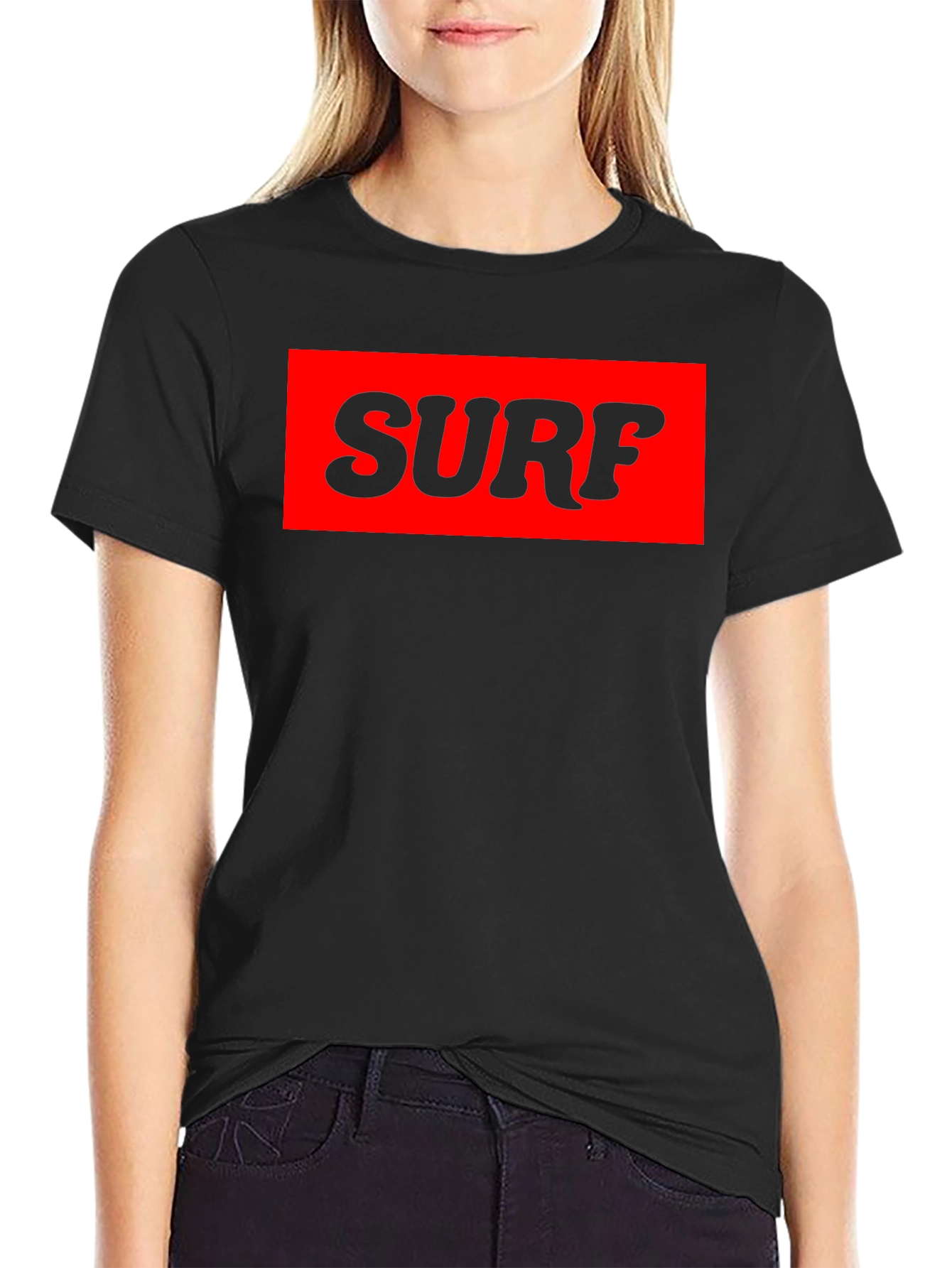 Surf Graphic Tee - Bold Black T-Shirt with Red Print