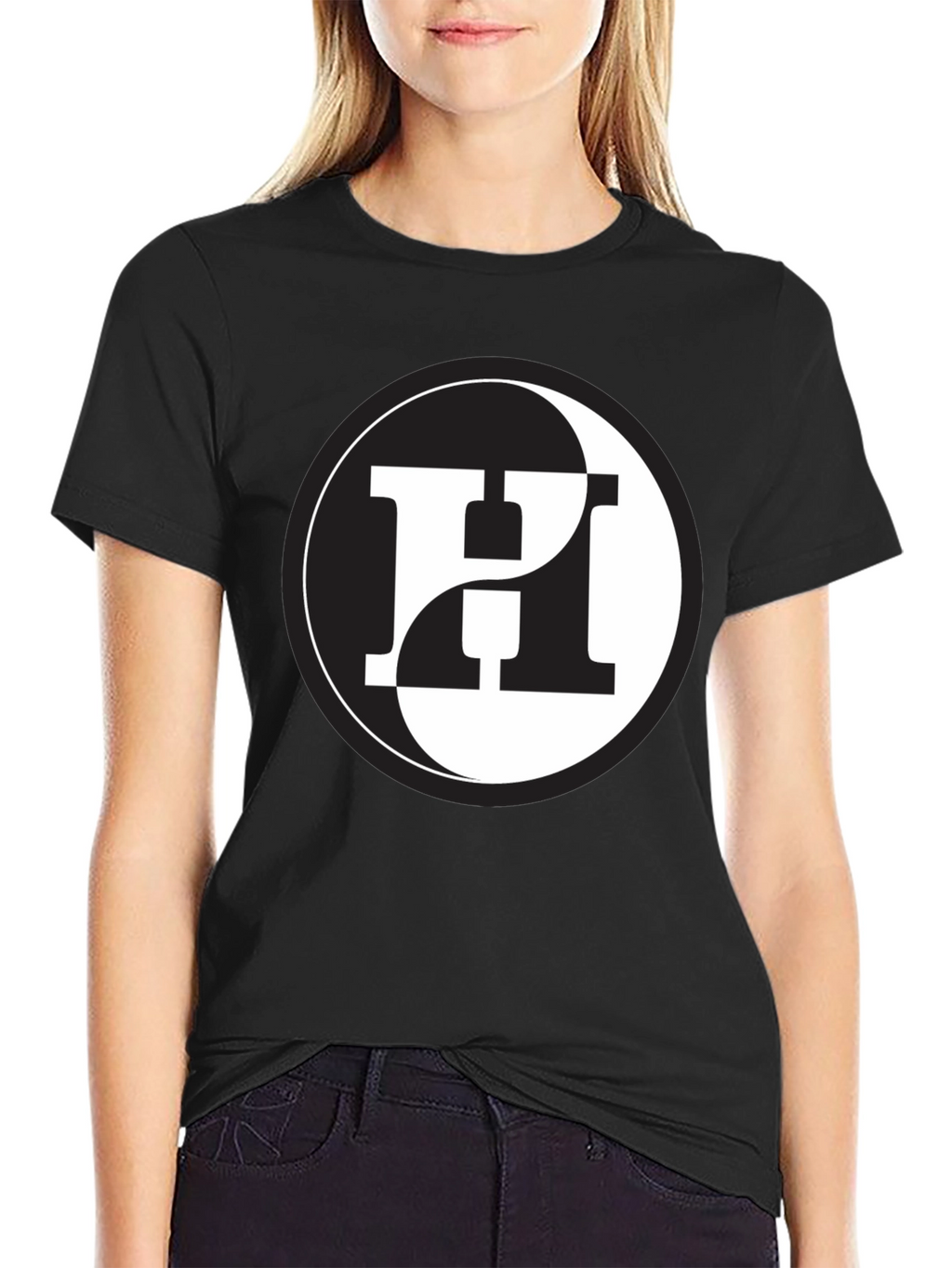 Yin Yang H Letter Graphic Black T-Shirt