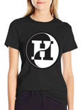 Yin Yang H Letter Graphic Black T-Shirt