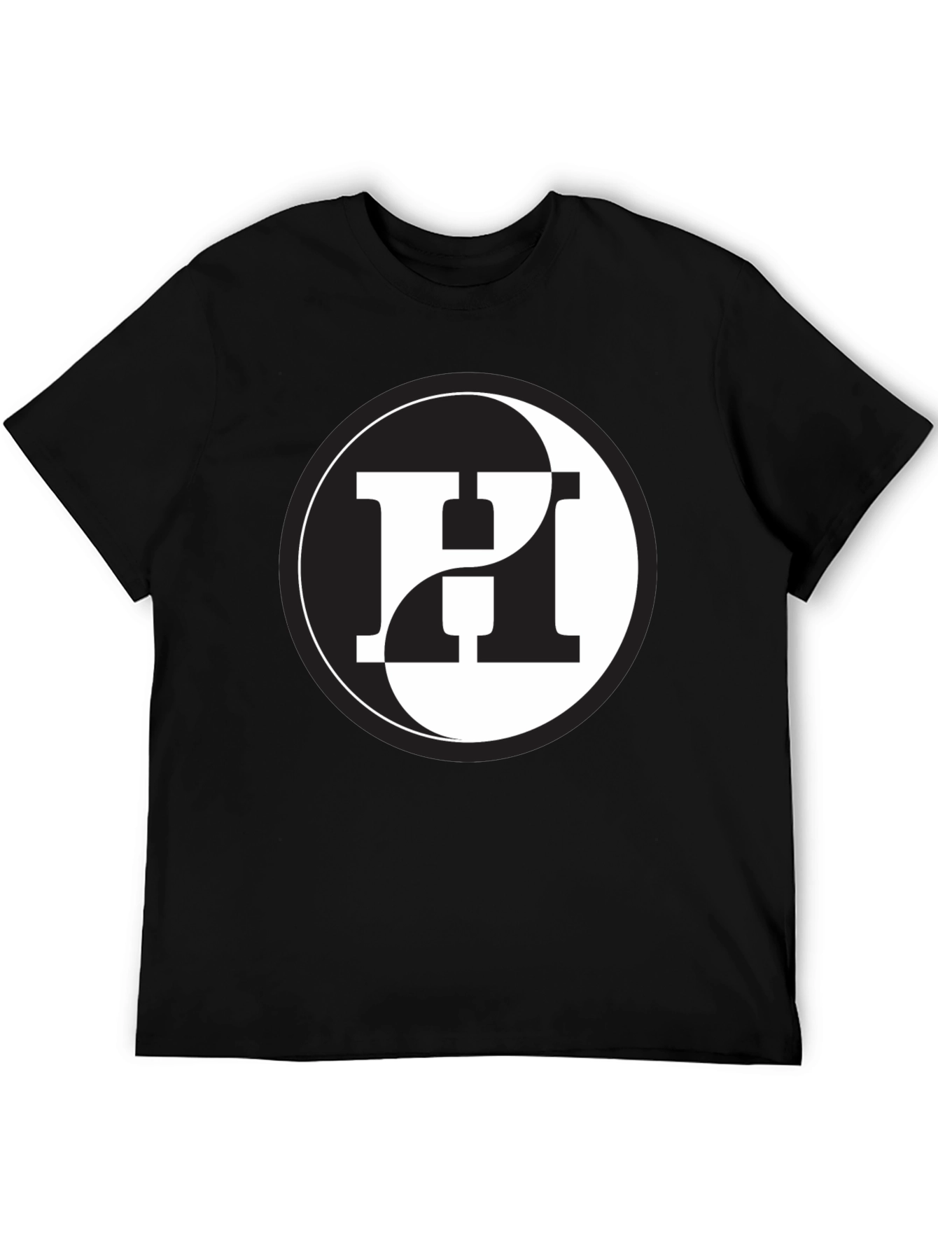 Yin Yang H Letter Graphic Black T-Shirt