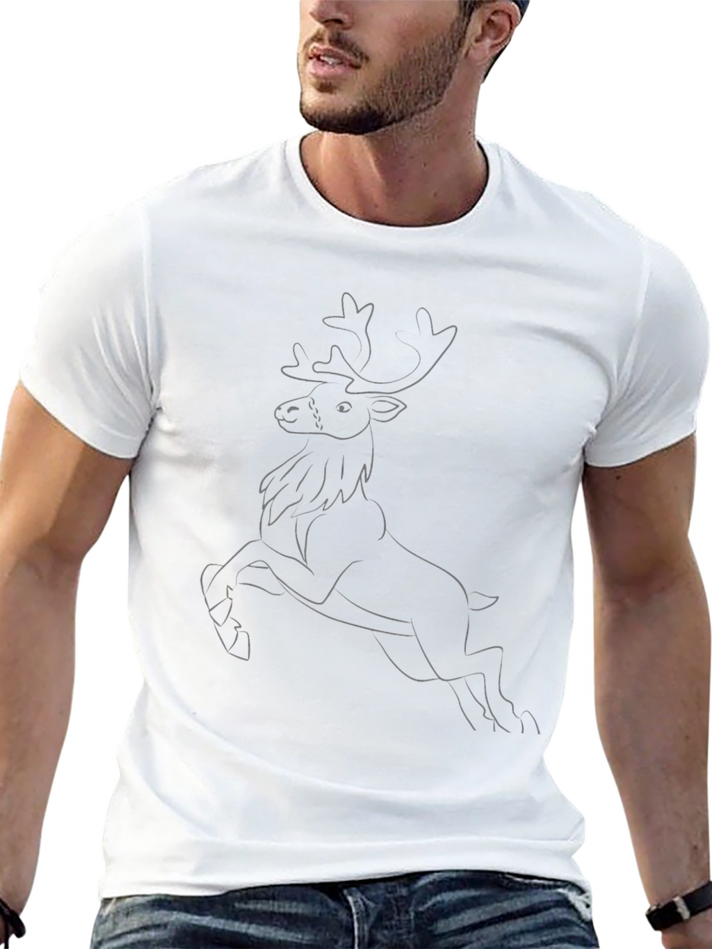 Black Tee with Reindeer Outline Design