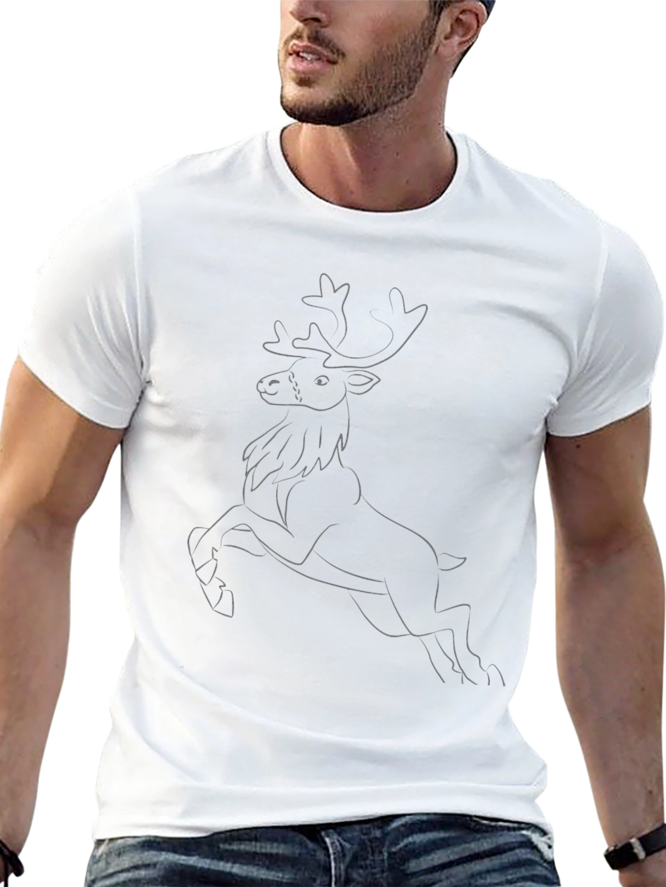Black Tee with Reindeer Outline Design