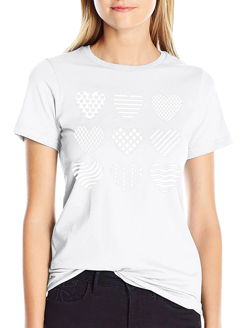 Heart Patterned Black T-Shirt