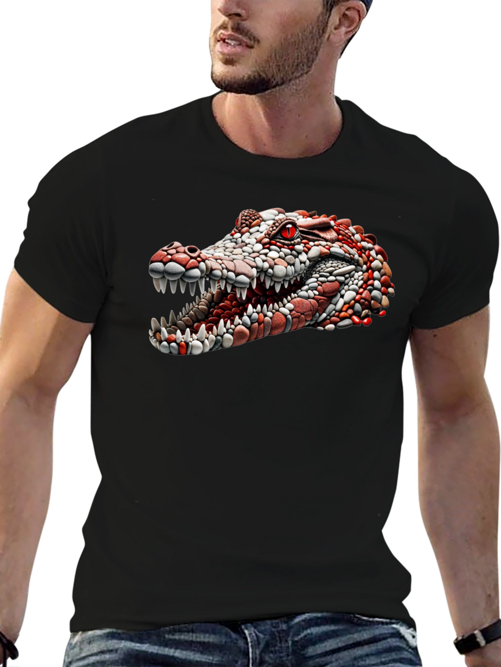 Crocodile Head Graphic Black T-Shirt