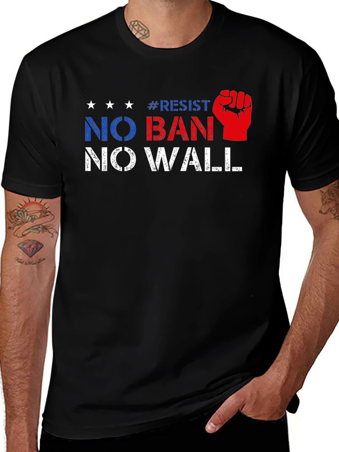 Resist No Ban No Wall Political T-Shirt