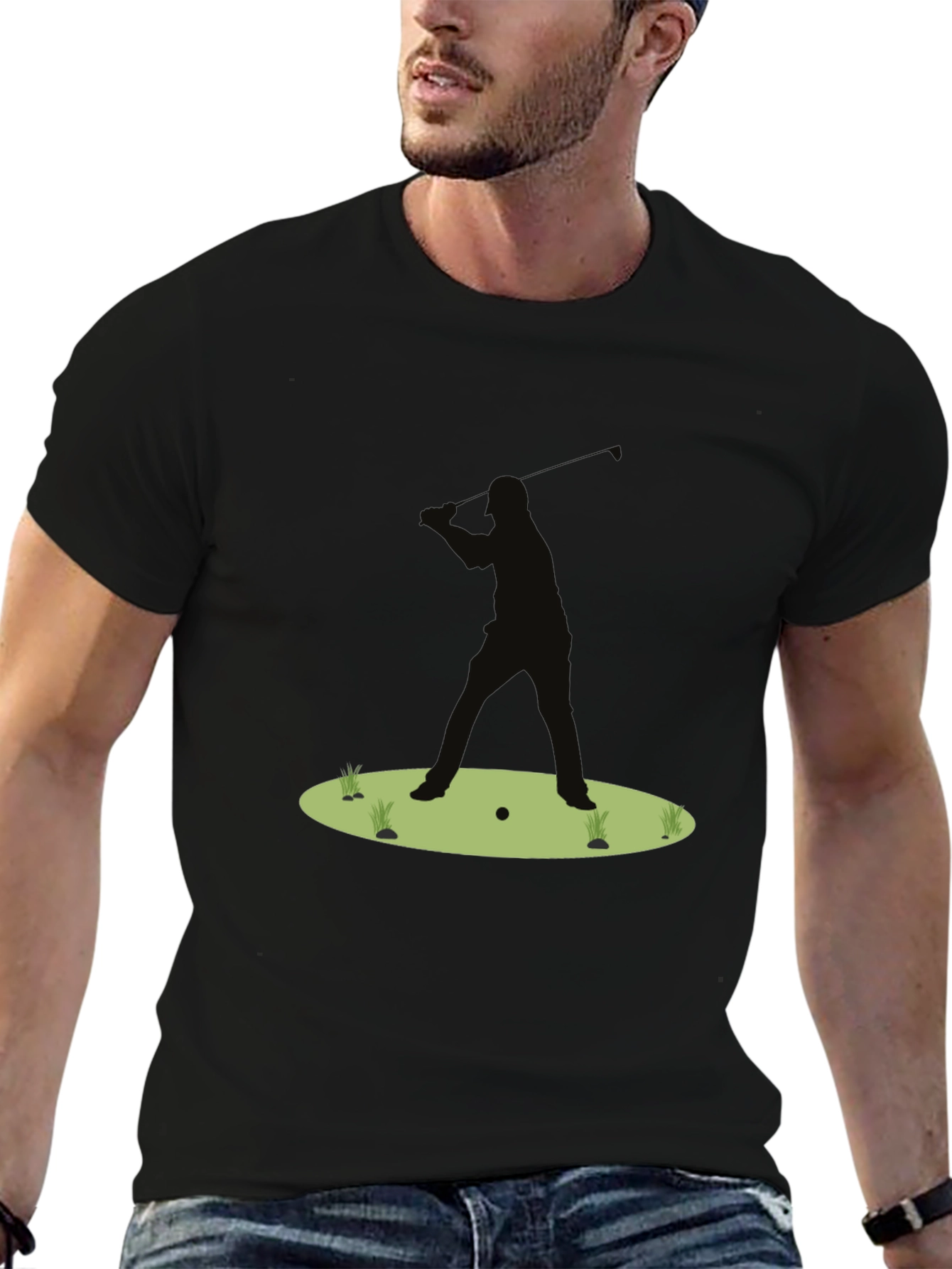 Golf Silhouette Tee - Black Cotton Golfers Shirt