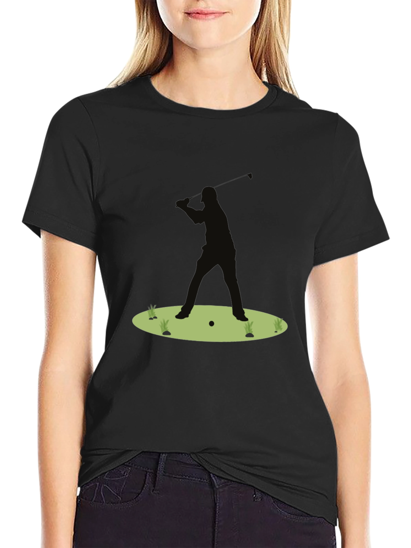 Golf Silhouette Tee - Black Cotton Golfers Shirt