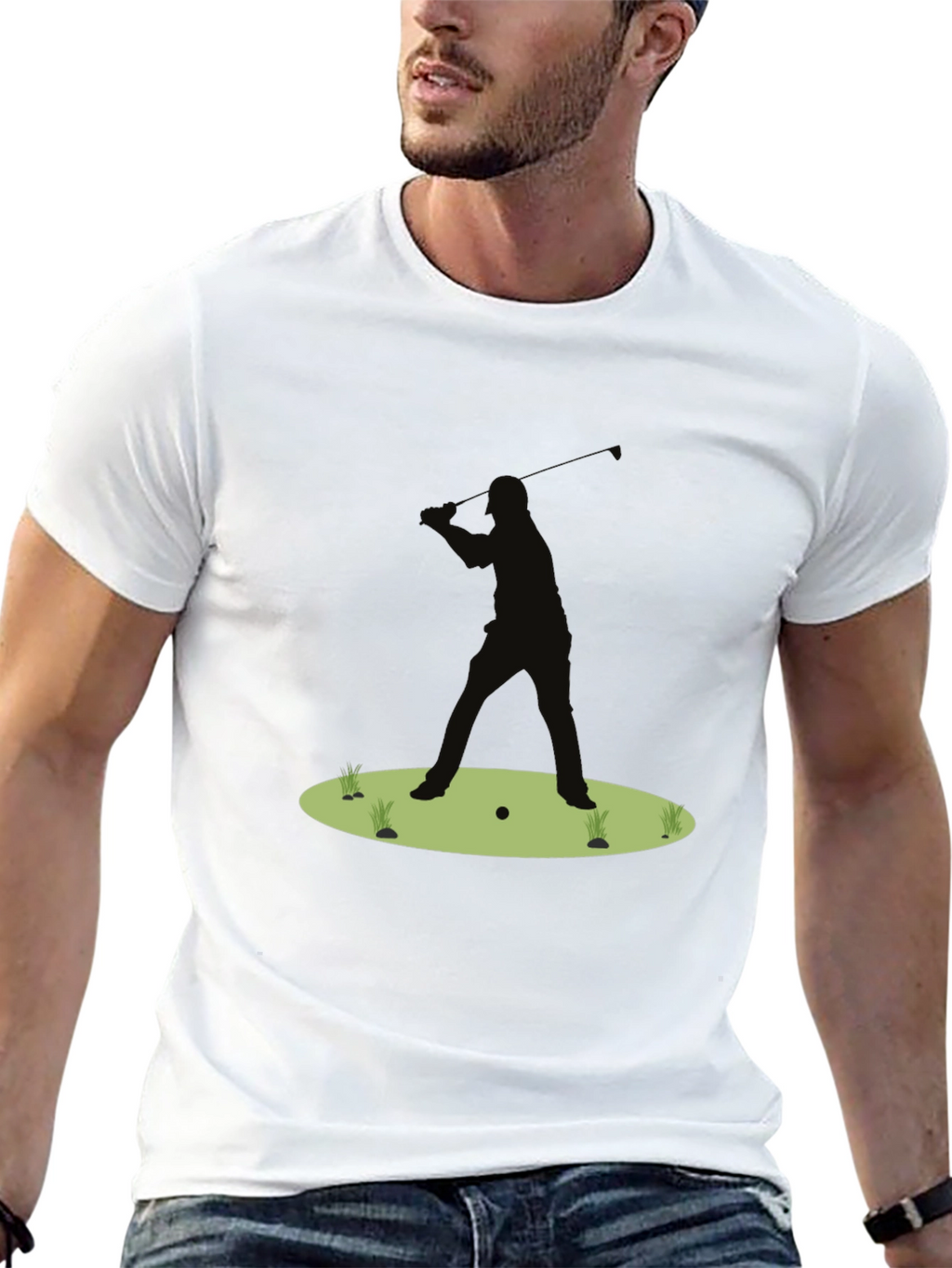 Golf Silhouette Tee - Black Cotton Golfers Shirt