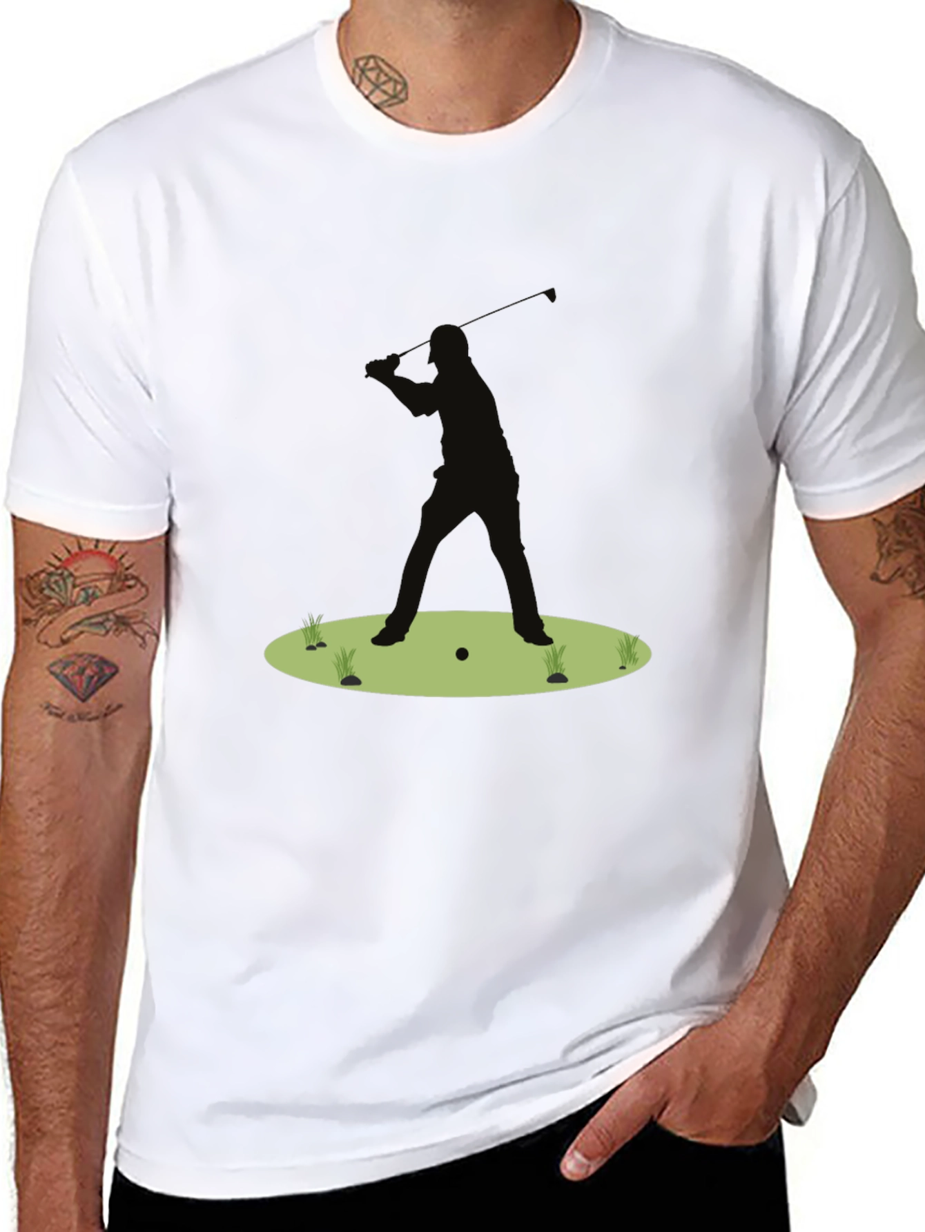 Golf Silhouette Tee - Black Cotton Golfers Shirt