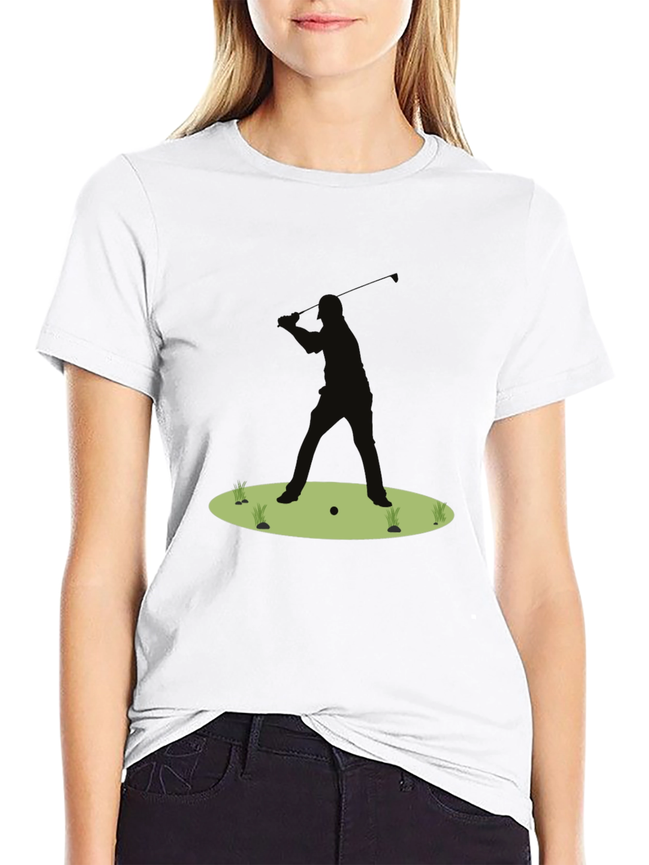 Golf Silhouette Tee - Black Cotton Golfers Shirt