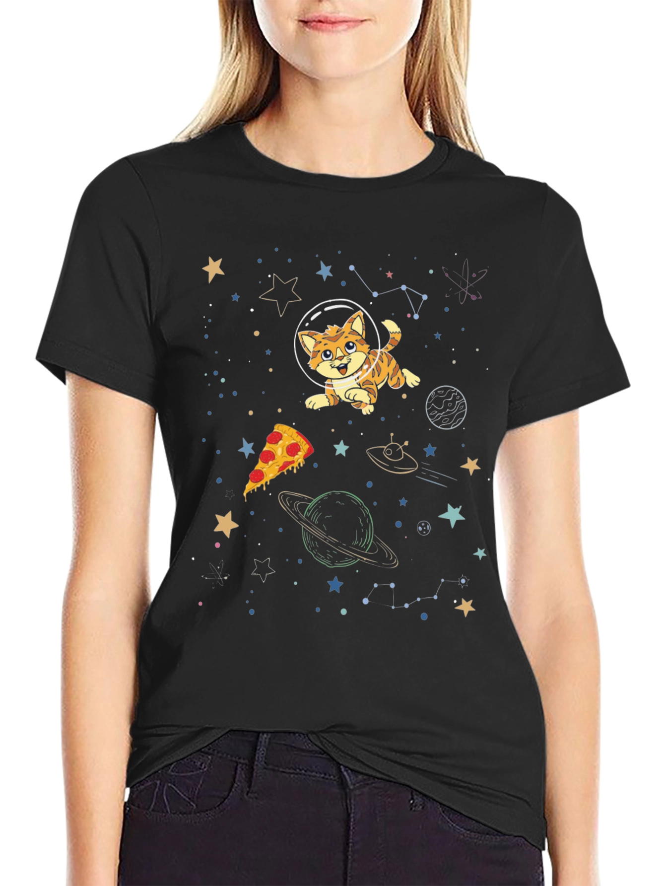 Space Cat Pizza T-Shirt