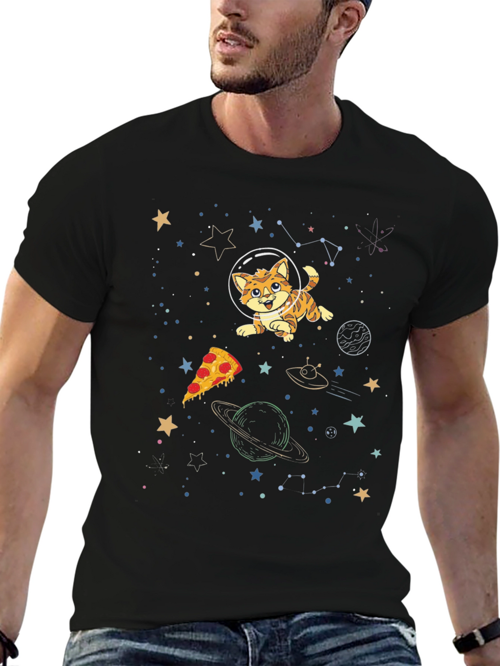 Space Cat Pizza T-Shirt