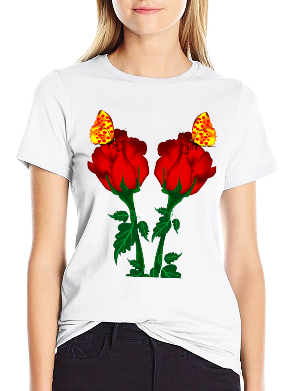 Rose & Butterfly Black Graphic Tee