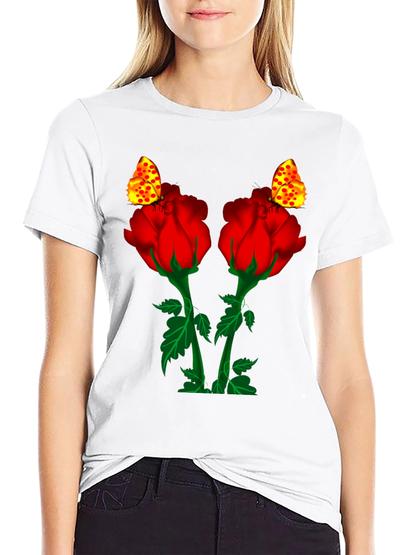 Rose & Butterfly Black Graphic Tee