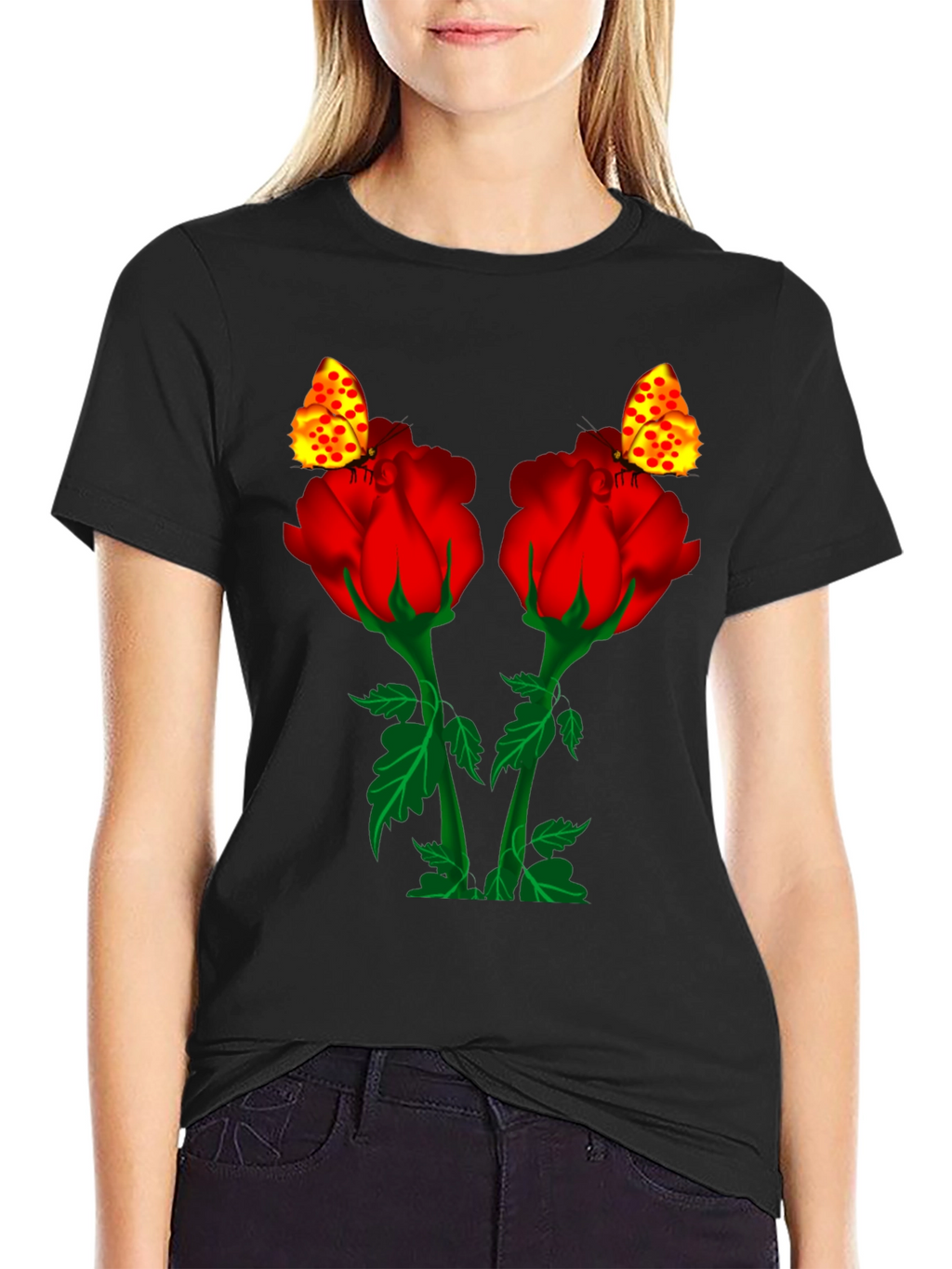 Rose & Butterfly Black Graphic Tee