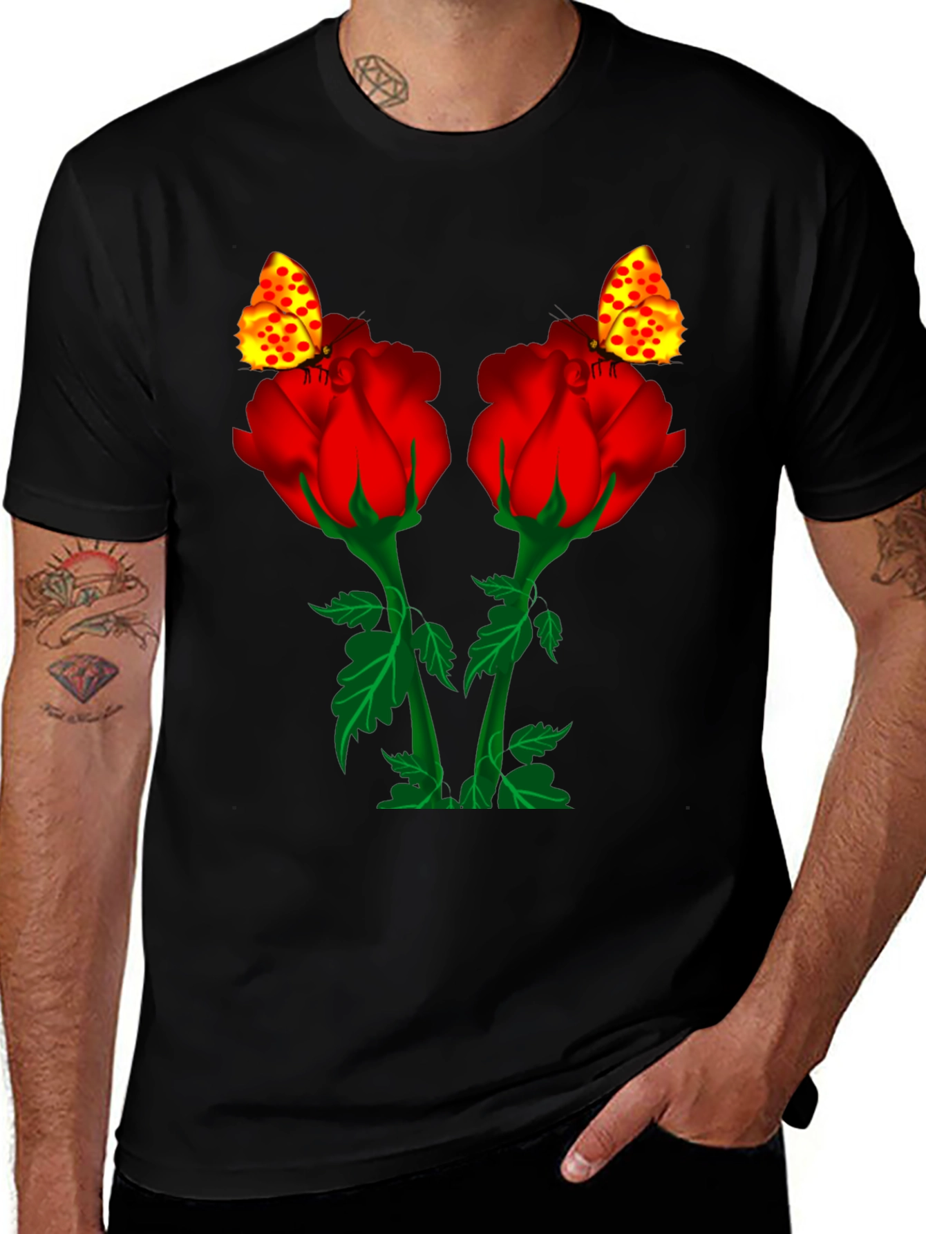 Rose & Butterfly Black Graphic Tee