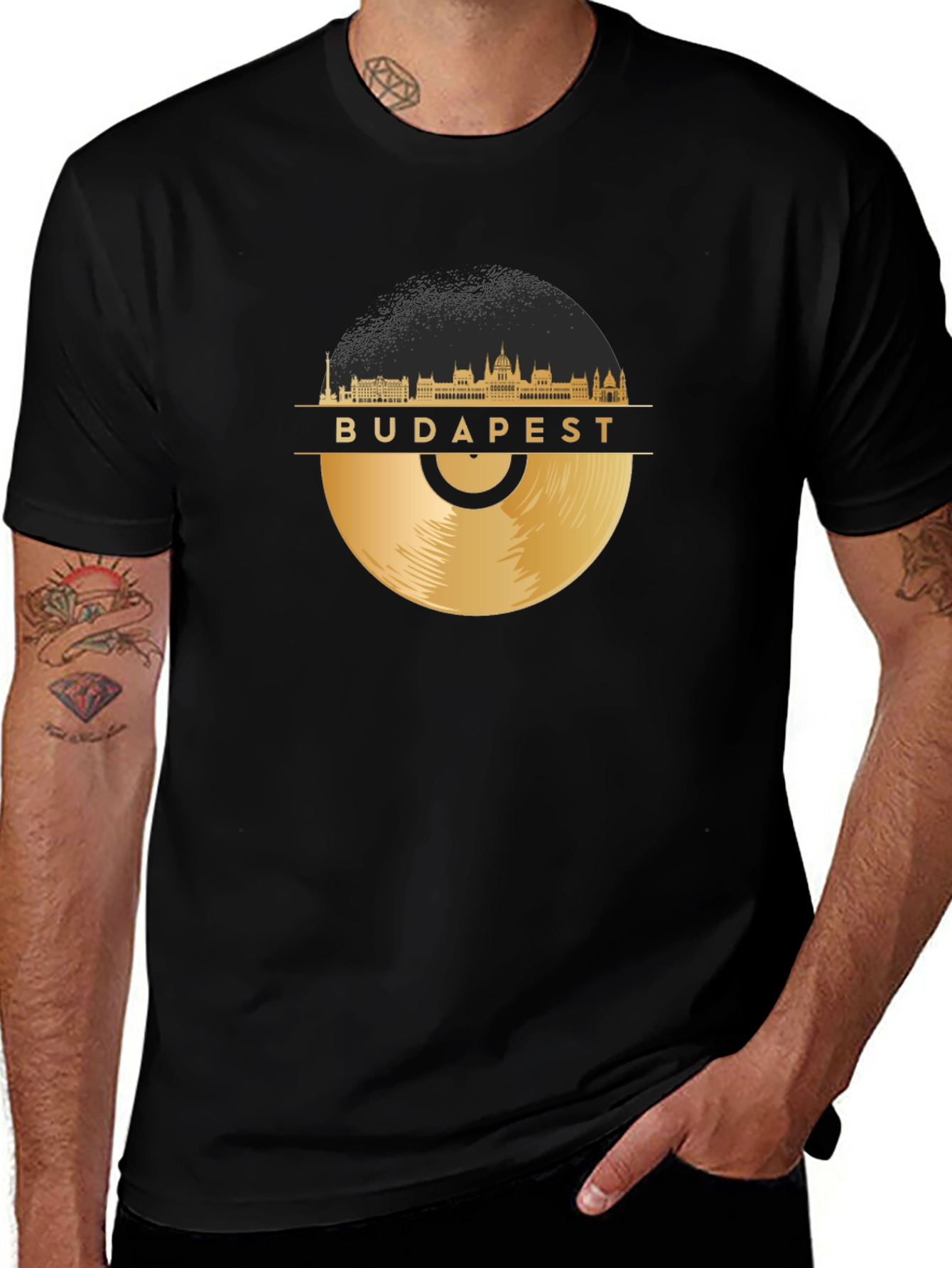 Budapest Skyline Record Graphic Tee - Black