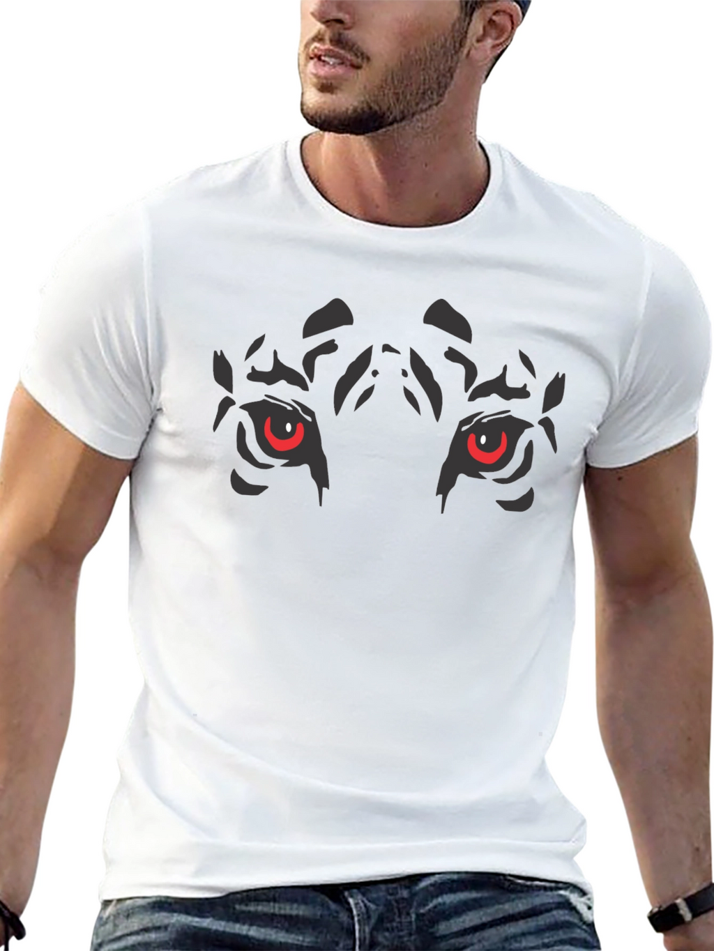 Mens Black T-Shirt - Tiger Eyes Graphic Tee