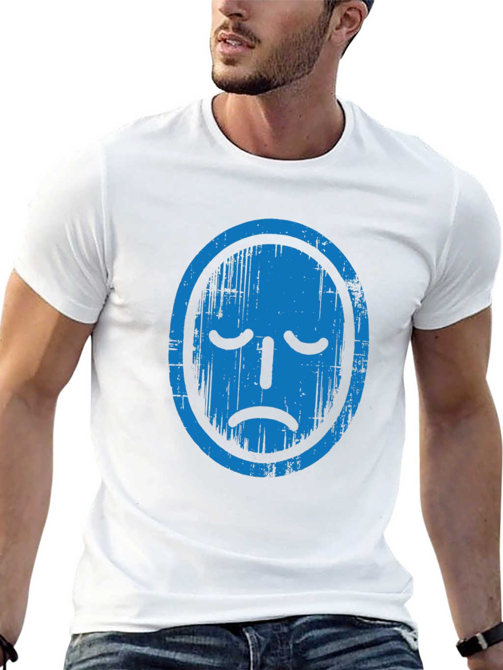 Distressed Blue Face Graphic Black T-Shirt