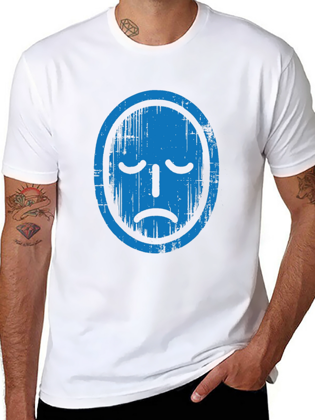 Distressed Blue Face Graphic Black T-Shirt