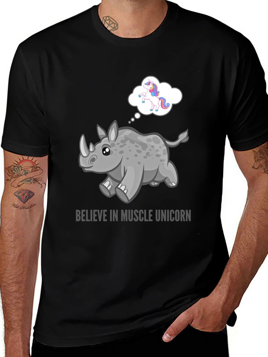 Muscle Unicorn Graphic Tee - Black