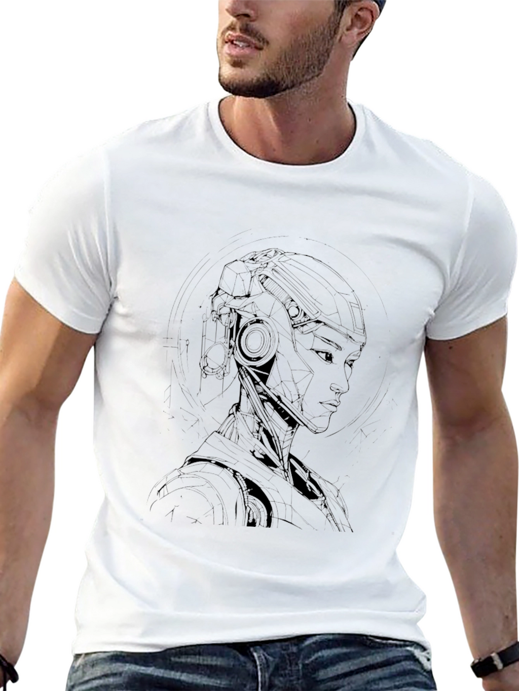 Cyberpunk Robot Graphic Tee - Cool Black T-Shirt