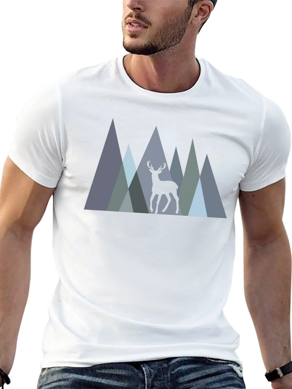 Mens Black T-Shirt Deer Mountain Graphic Tee