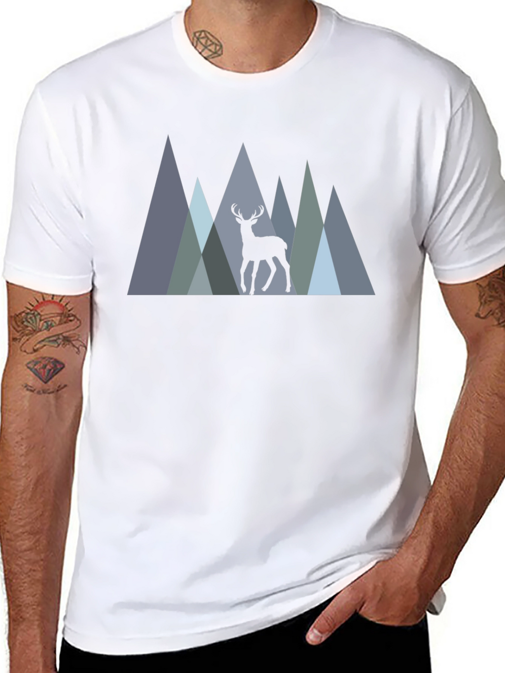 Mens Black T-Shirt Deer Mountain Graphic Tee