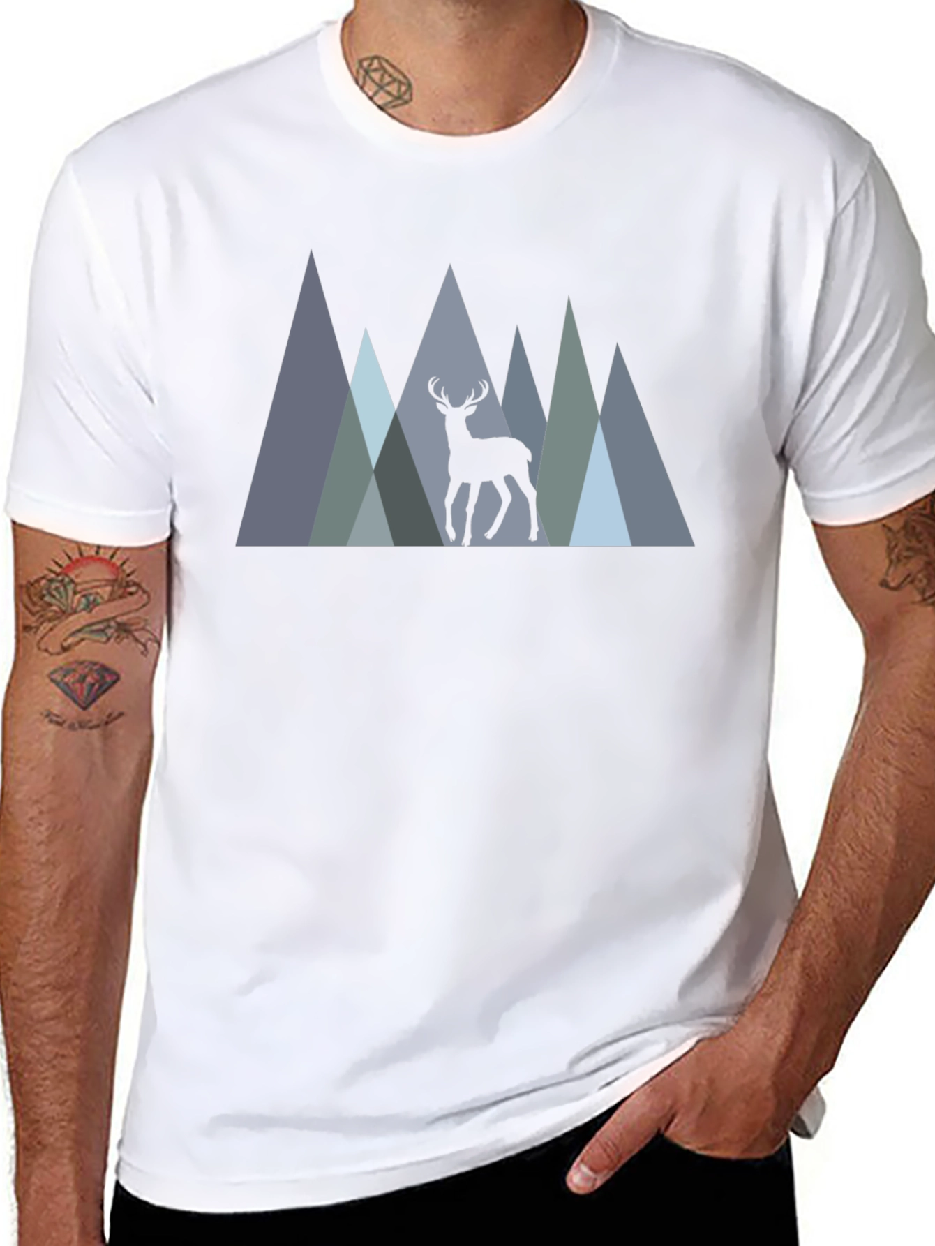 Mens Black T-Shirt Deer Mountain Graphic Tee