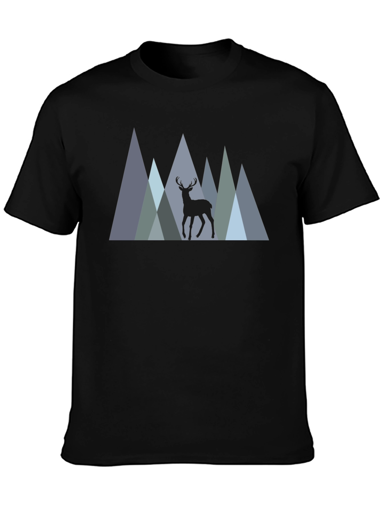 Mens Black T-Shirt Deer Mountain Graphic Tee