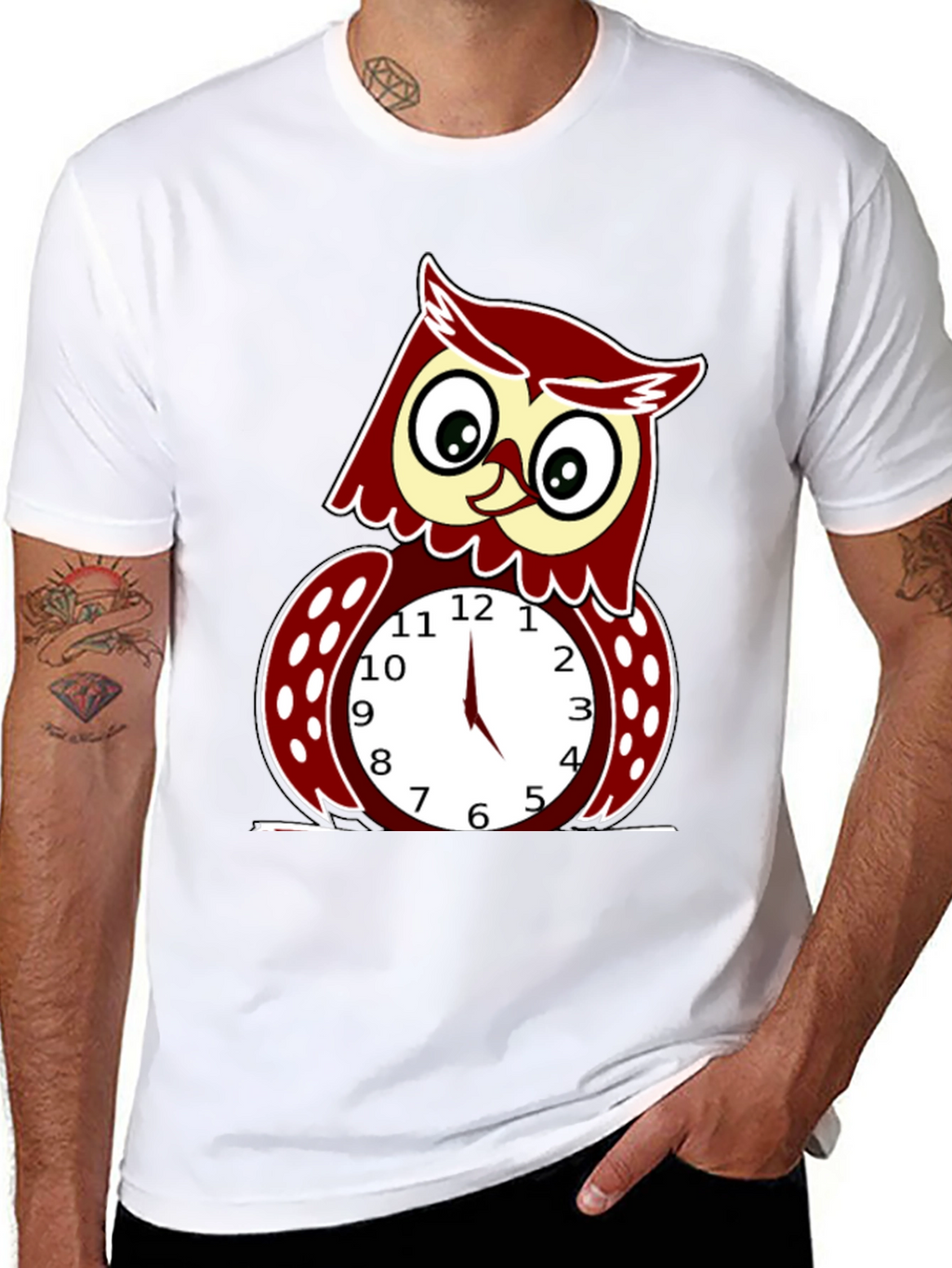 Funny Owl Clock Graphic T-Shirt - Mens