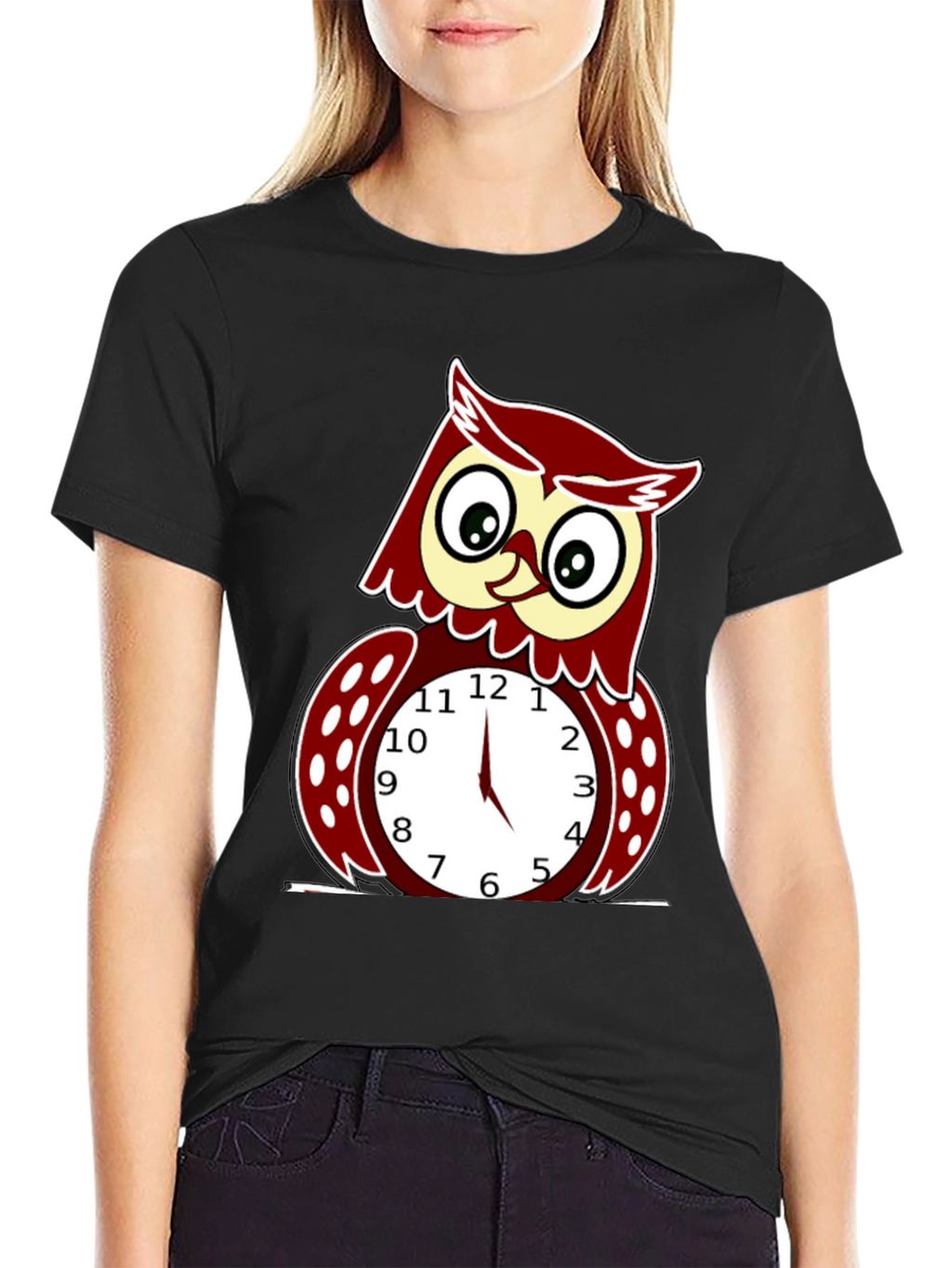 Funny Owl Clock Graphic T-Shirt - Mens