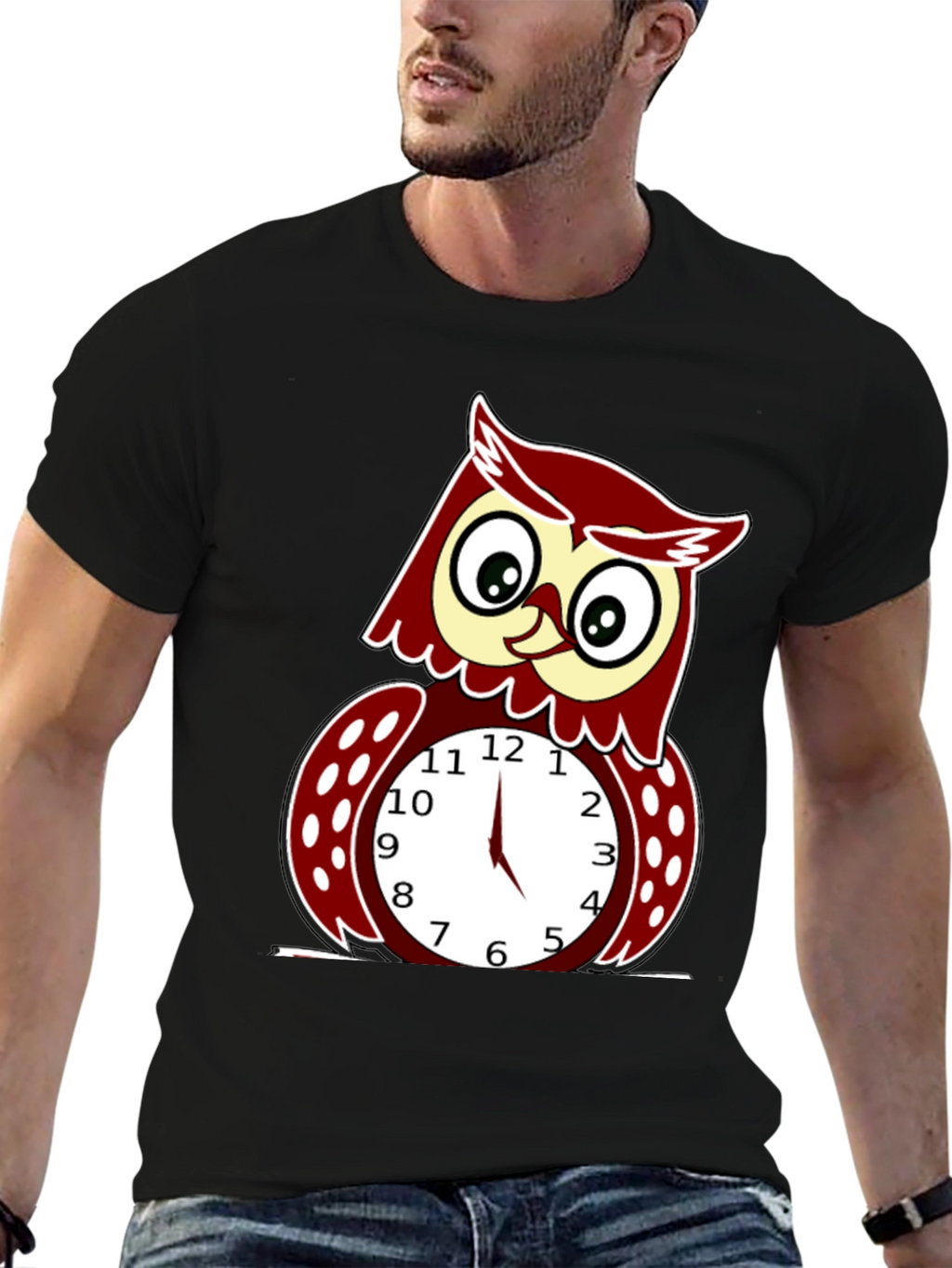 Funny Owl Clock Graphic T-Shirt - Mens