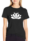 Black T-Shirt with White Lotus Flower Design