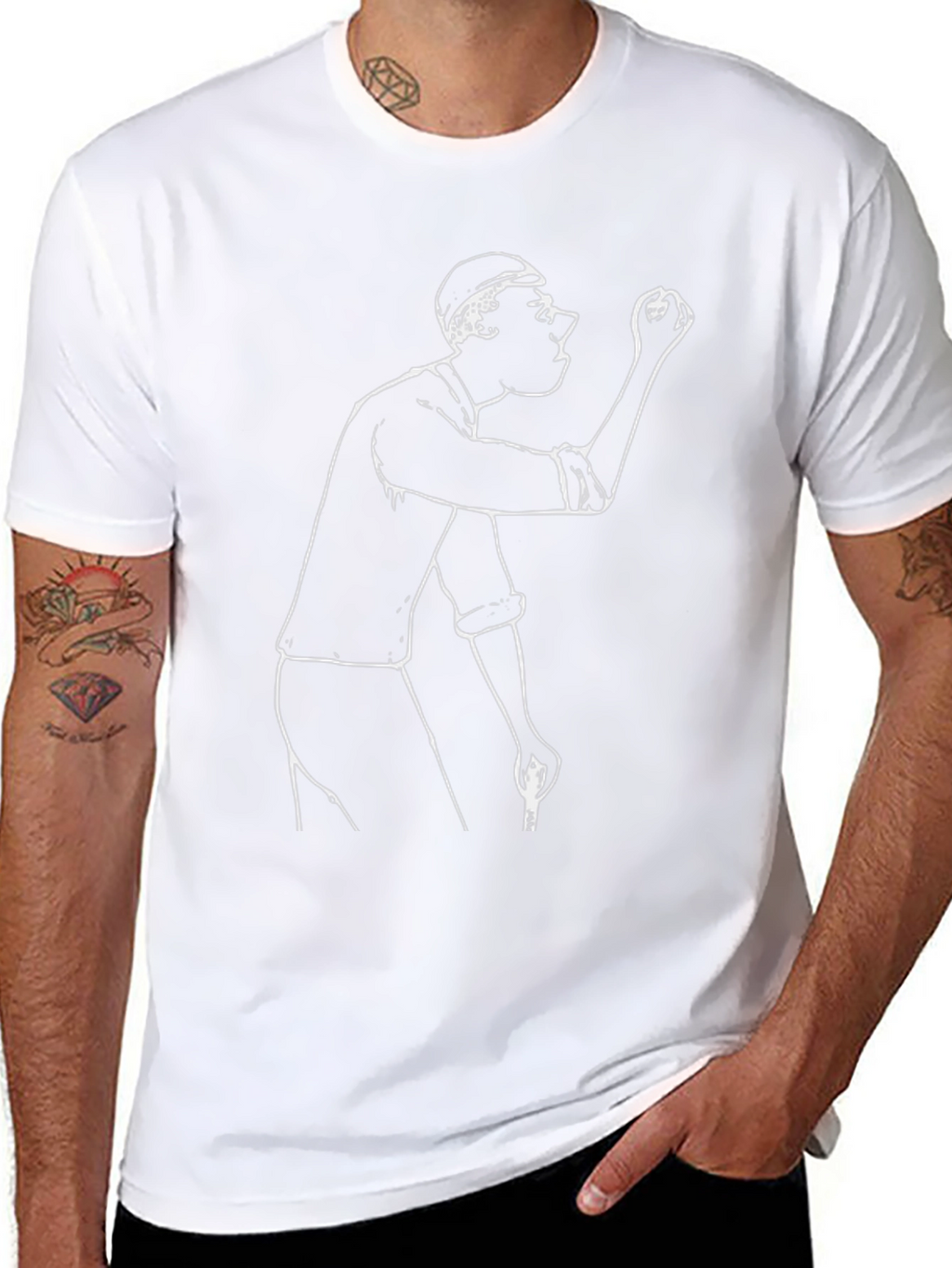 Funny Graphic Tee - Cartoon Man Sketch Black T-Shirt