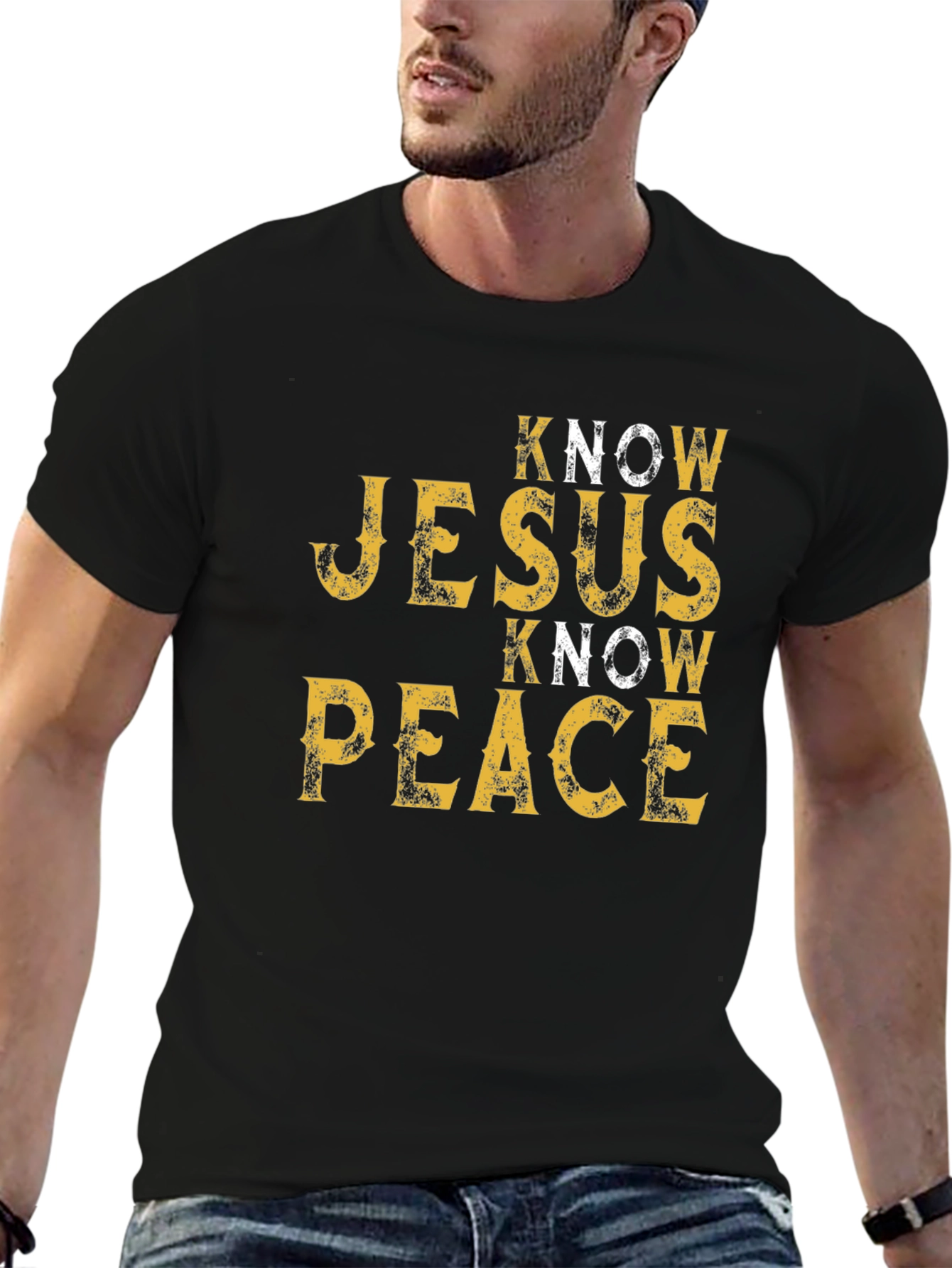 Know Jesus Know Peace Black Graphic T-Shirt