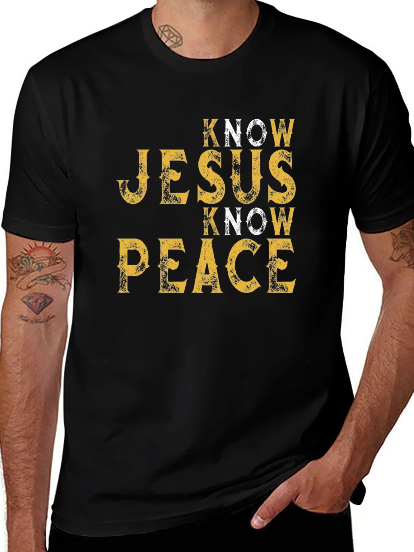 Know Jesus Know Peace Black Graphic T-Shirt