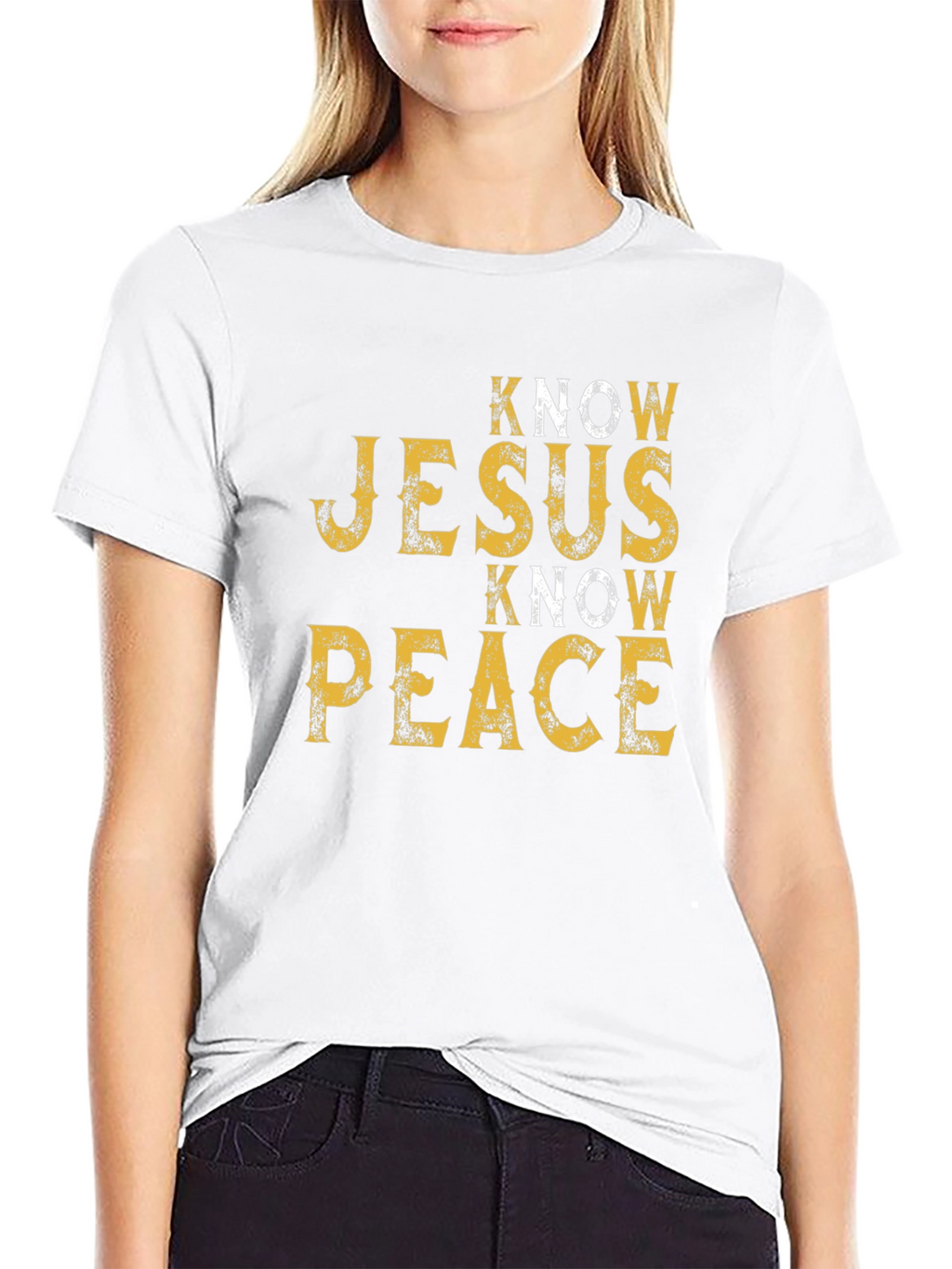 Know Jesus Know Peace Black Graphic T-Shirt