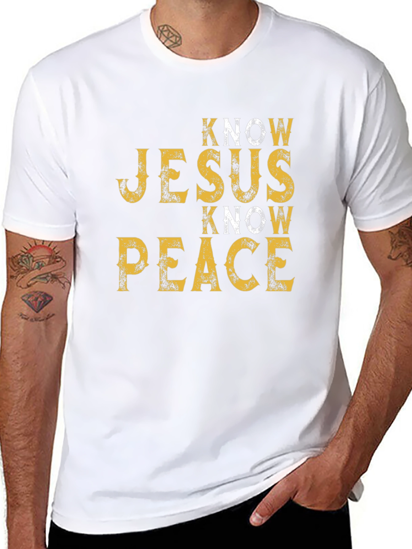 Know Jesus Know Peace Black Graphic T-Shirt