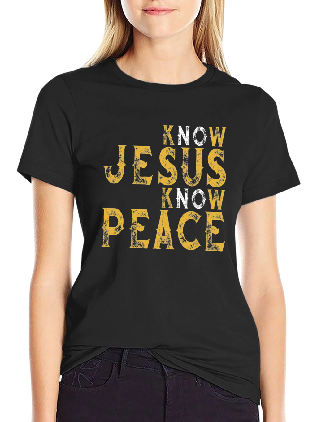 Know Jesus Know Peace Black Graphic T-Shirt