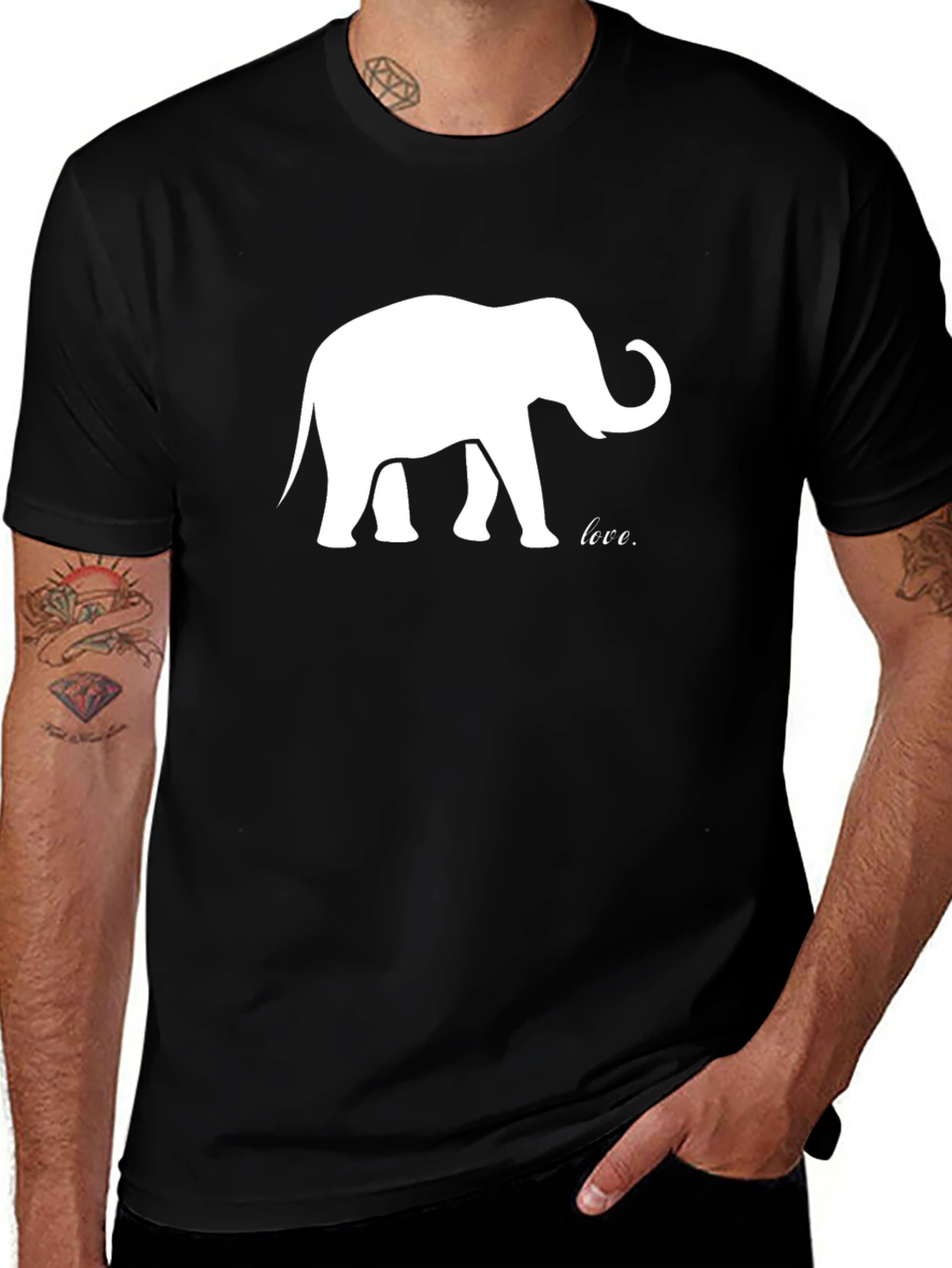 Elephant Love Graphic Tee - Black Cotton Casual Shirt